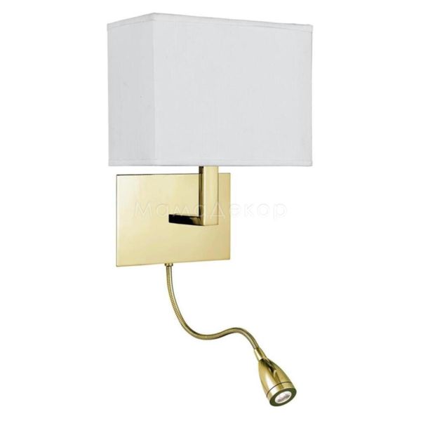 Бра Searchlight 6519SB Hotel Wall Light- Satin Brass Metal & White Fabric Shade