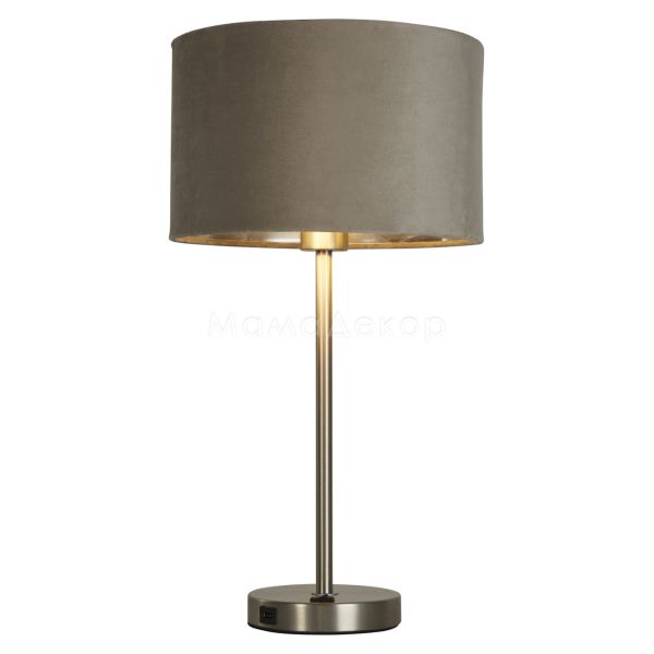 Настольная лампа Searchlight EU58911TA Finn Table Lamp - Satin Nickel, Taupe Velvet Shade