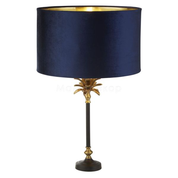 Настольная лампа Searchlight EU81211AZ Palm Table Lamp - Black & Brass Metal & Navy Velvet Shade