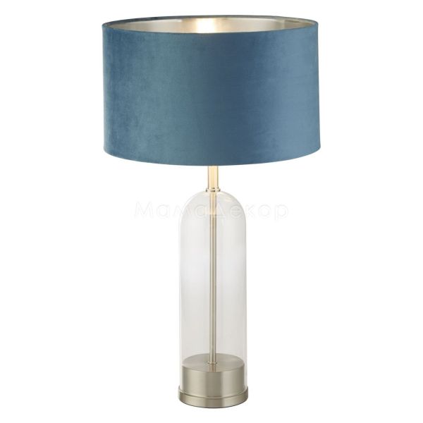 Настільна лампа Searchlight EU81713TE Oxford Table Lamp - Glass, Satin Nickel, Teal Velvet Shade