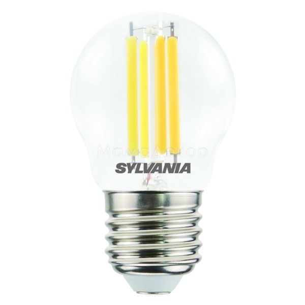 Лампа світлодіодна  сумісна з димером Sylvania 29491 потужністю 4.5W з серії ToLEDo. Типорозмір — P45 з цоколем E27, температура кольору — 2700K