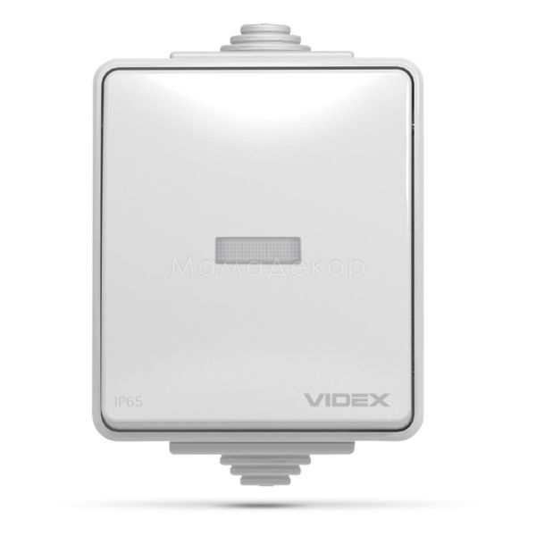Вимикач 1-клавішний Videx 25725 Binera IP65 VF-BNW11L-G