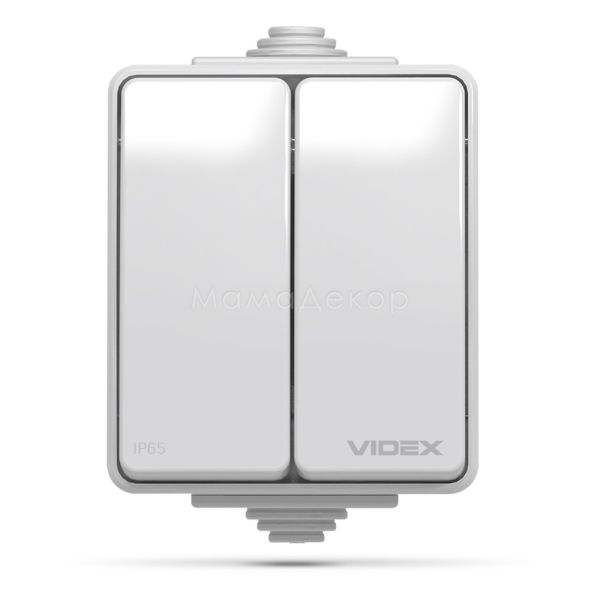 Вимикач 2-клавішний Videx 25184 Binera IP65 VF-BNW12-G